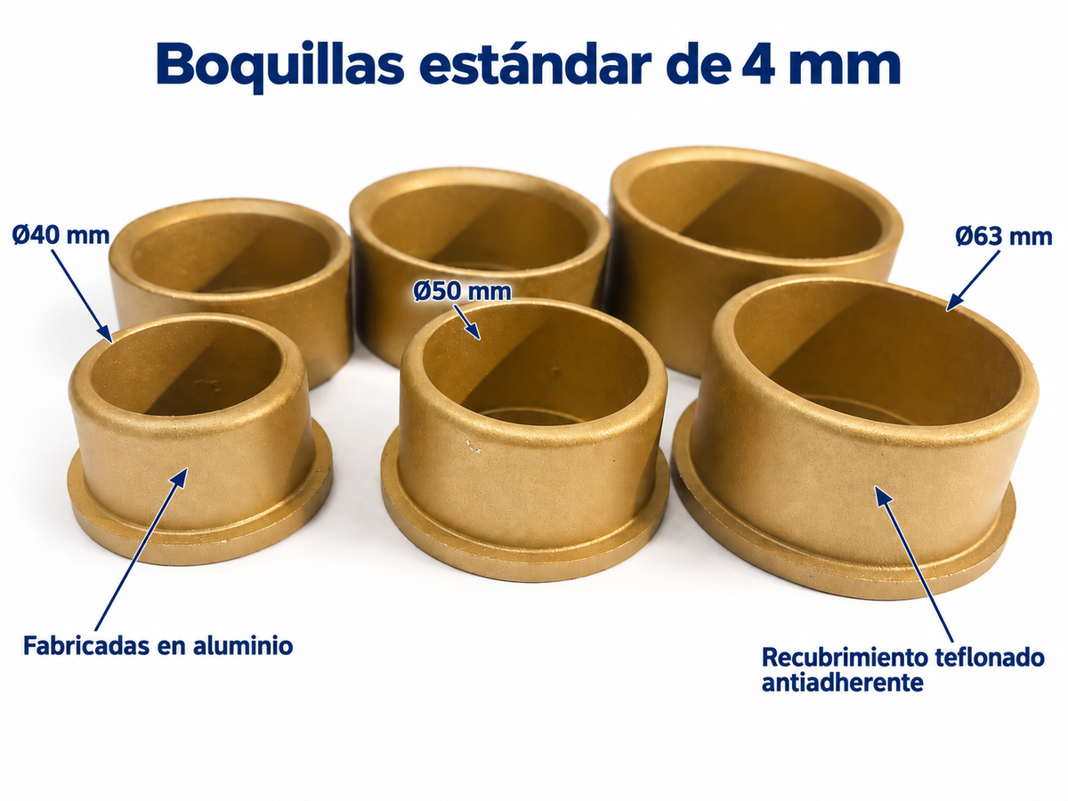 Boquillas estándar 40, 50 y 63 mm recubiertas en teflón